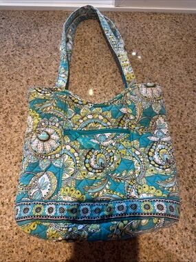 Vera Bradley Teal and Lime Quilted Paisley Tote